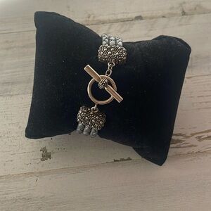 Michael Dawkins Silver Starry Night Grey Leather Toggle Bracelet.